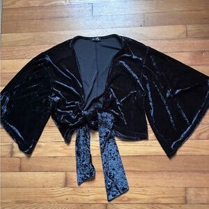 Velvet Tie-Front Cropped Top in Black